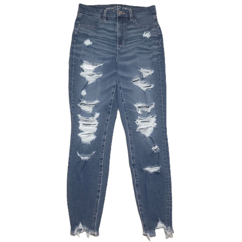 American Eagle Curvy Highest Rise Jegging Jeans Women 4S Blue Distressed Denim
